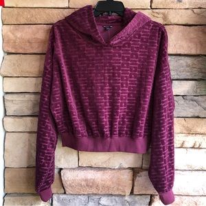 Guess maroon “After Party” velvet textured hoodie sweatshirt Large NWT